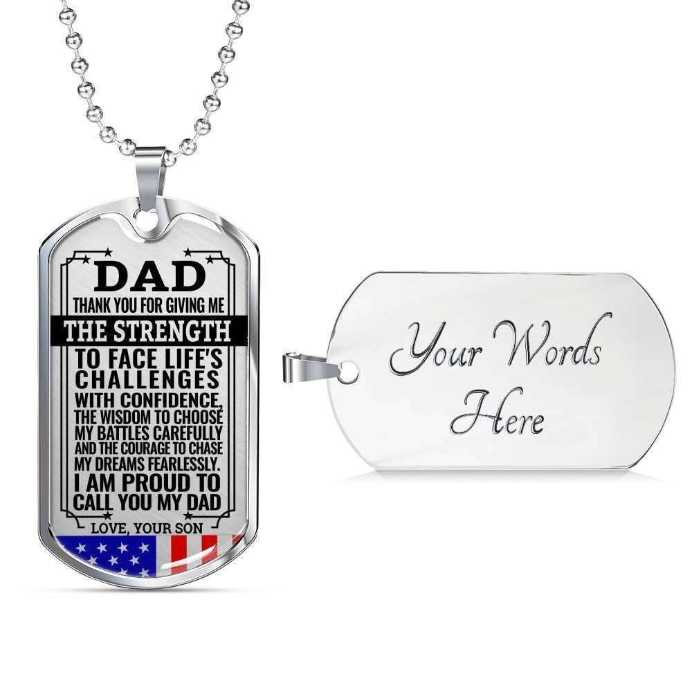 Dad Dog Tag Custom Picture Father’S Day Gift, Present For Dad Dog Tag Military Chain Necklace Thank For Giving Me Strength Dog Tag Father's Day Rakva