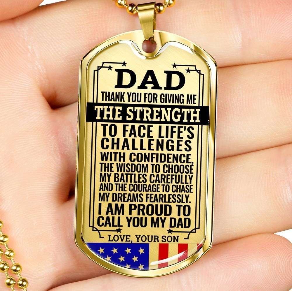 Dad Dog Tag Custom Picture Father’S Day Gift, Present For Dad Dog Tag Military Chain Necklace Thank For Giving Me Strength Dog Tag Father's Day Rakva