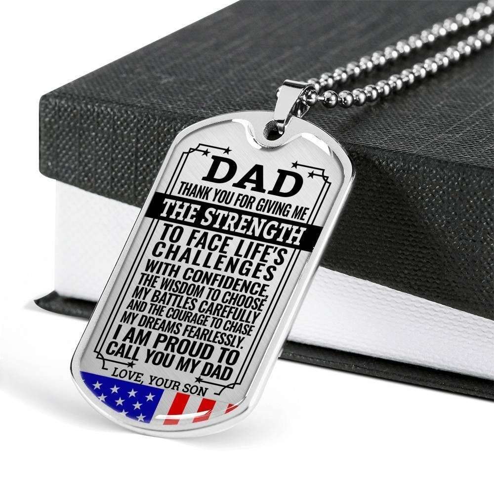 Dad Dog Tag Custom Picture Father’S Day Gift, Present For Dad Silver Dog Tag Military Chain Necklace Thank For Giving Me Strength Father's Day Rakva