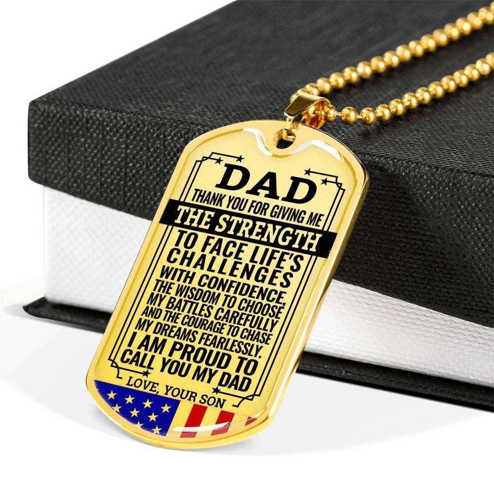 Dad Dog Tag Custom Picture Father’S Day Gift, Present For Dad Silver Dog Tag Military Chain Necklace Thank For Giving Me Strength Father's Day Rakva