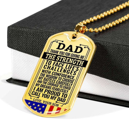 Dad Dog Tag Custom Picture Father’S Day Gift, Present For Dad Silver Dog Tag Military Chain Necklace Thank For Giving Me Strength Father's Day Rakva