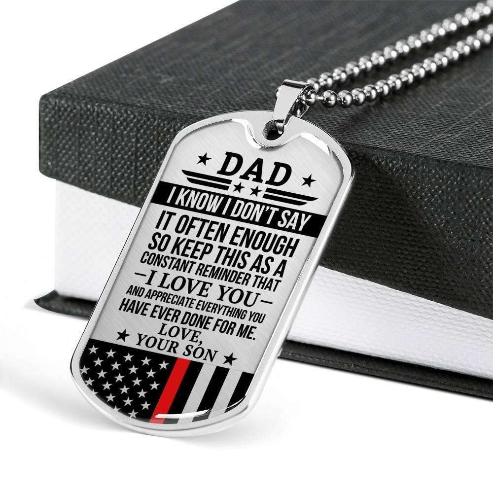 Dad Dog Tag Custom Picture Father’S Day Gift, Red Line Son Gift For Dad Silver Dog Tag Military Chain Necklace Thank For All You Do Father's Day Rakva