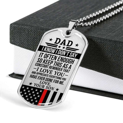 Dad Dog Tag Custom Picture Father’S Day Gift, Red Line Son Gift For Dad Silver Dog Tag Military Chain Necklace Thank For All You Do Father's Day Rakva