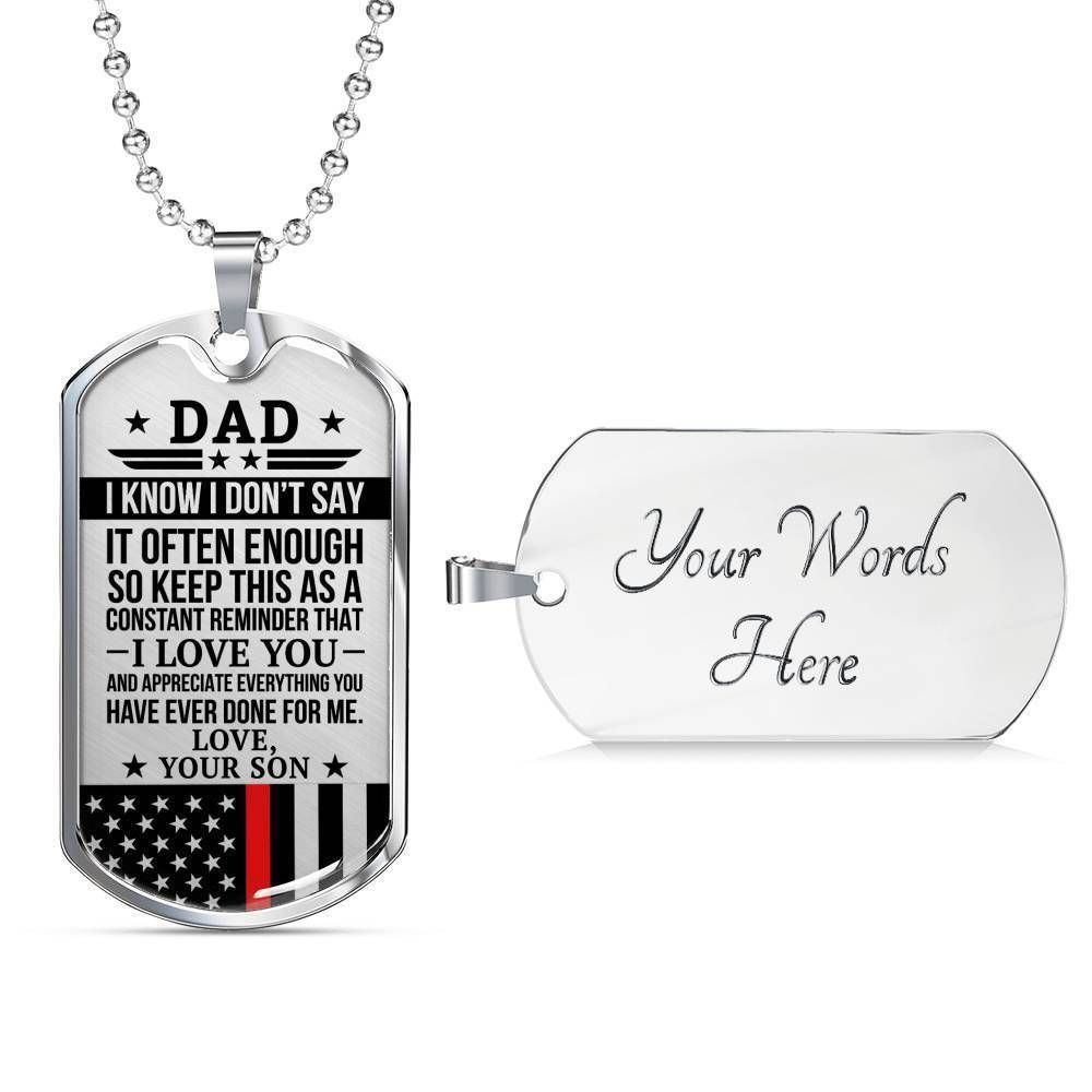 Dad Dog Tag Custom Picture Father’S Day Gift, Red Line Son Gift For Dad Silver Dog Tag Military Chain Necklace Thank For All You Do Father's Day Rakva