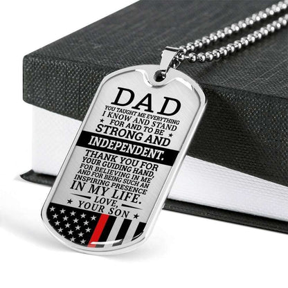 Dad Dog Tag Custom Picture Father’S Day Gift, Red Line Son Present For Dad Silver Dog Tag Military Chain Necklace Strong And Independent Father's Day Rakva