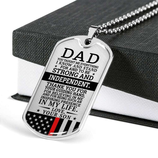 Dad Dog Tag Custom Picture Father’S Day Gift, Red Line Son Present For Dad Silver Dog Tag Military Chain Necklace Strong And Independent Father's Day Rakva