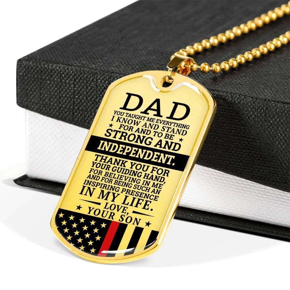 Dad Dog Tag Custom Picture Father’S Day Gift, Red Line Son Present For Dad Silver Dog Tag Military Chain Necklace Strong And Independent Father's Day Rakva
