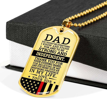Dad Dog Tag Custom Picture Father’S Day Gift, Red Line Son Present For Dad Silver Dog Tag Military Chain Necklace Strong And Independent Father's Day Rakva
