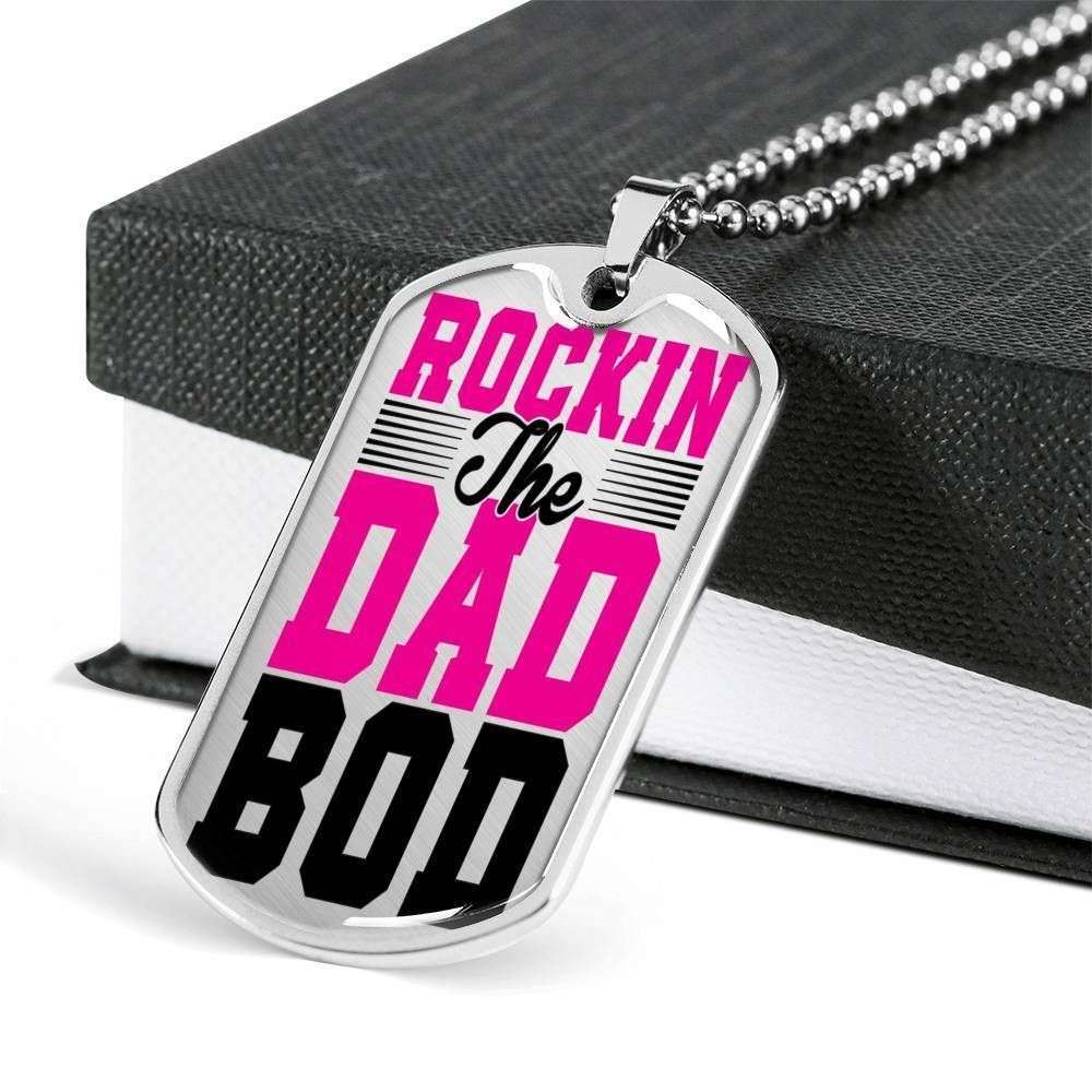 Dad Dog Tag Custom Picture Father’S Day Gift, Rockin The Dad Bod Dog Tag Military Chain Necklace For Dad Dog Tag Father's Day Rakva