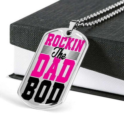 Dad Dog Tag Custom Picture Father’S Day Gift, Rockin The Dad Bod Dog Tag Military Chain Necklace For Dad Dog Tag Father's Day Rakva