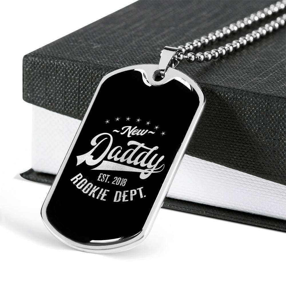 Dad Dog Tag Custom Picture Father’S Day Gift, Rookie New Daddy Dog Tag Military Chain Necklace For Dad Father's Day Rakva