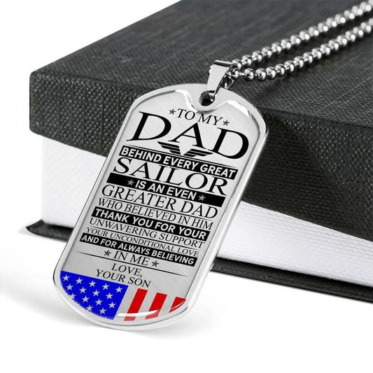 Dad Dog Tag Custom Picture Father’S Day Gift, Sailor’S Dad Unconditional Love Dog Tag Military Chain Necklace Custom Picture Engraved Father's Day Rakva