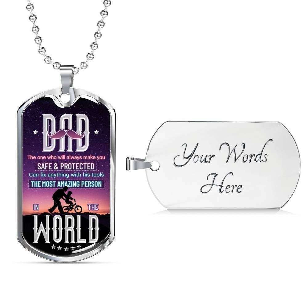 Dad Dog Tag Custom Picture Father’S Day Gift, Son Dog Tag Custom Picture, The Most Amazing Person In The World Dog Tag Military Chain Necklace For Dad Father's Day Rakva