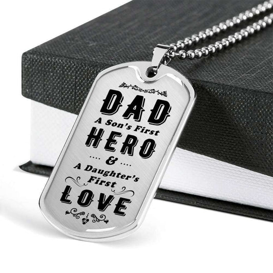 Dad Dog Tag Custom Picture Father’S Day Gift, Son’S First Hero Daughter’S First Love Dog Tag Military Chain Necklace Gift For Dad Father's Day Rakva