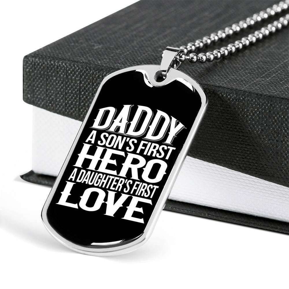 Dad Dog Tag Custom Picture Father’S Day Gift, Son’S First Hero Daughter’S First Love Dog Tag Military Chain Necklace Gift For Daddy Father's Day Rakva
