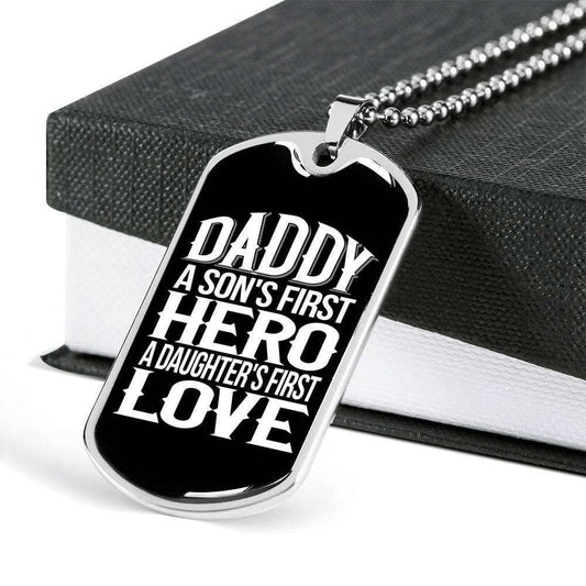 Dad Dog Tag Custom Picture Father’S Day Gift, Son’S First Hero Daughter’S First Love Dog Tag Military Chain Necklace Gift For Daddy Father's Day Rakva