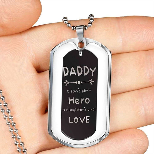 Dad Dog Tag Custom Picture Father’S Day Gift, Son’S First Hero Daughter’S First Love Dog Tag Military Chain Necklace Gift For Men Father's Day Rakva