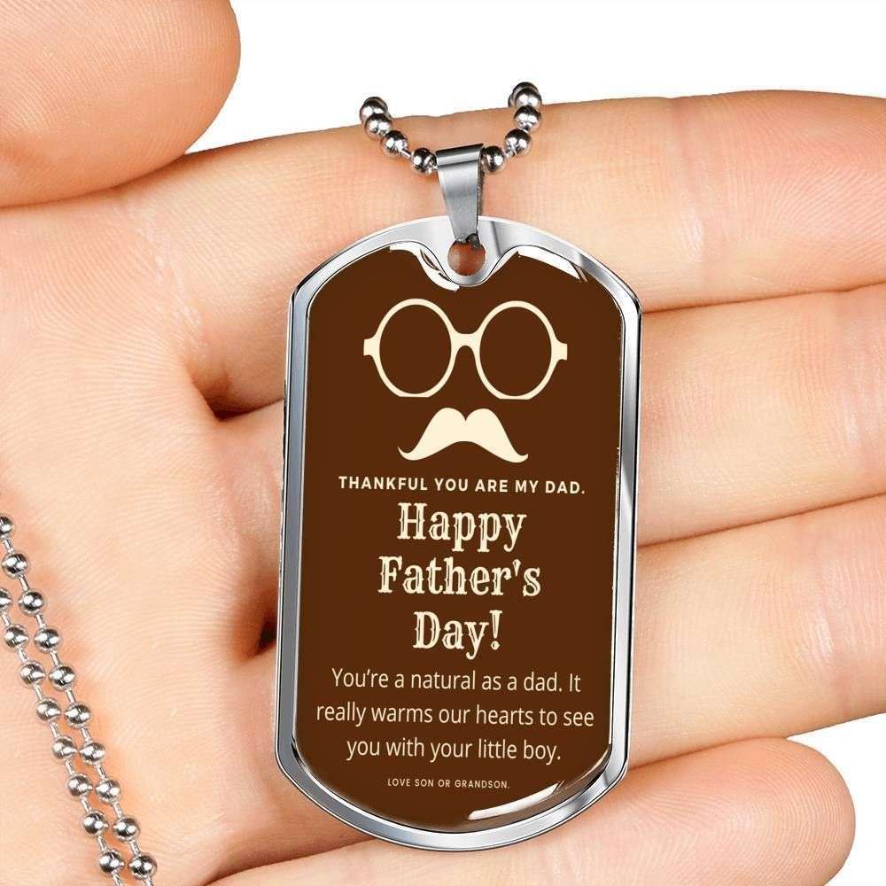 Dad Dog Tag Custom Picture Father’S Day Gift, Thankful Are My Dad Dog Tag Military Chain Necklace Giving Dad Father's Day Rakva