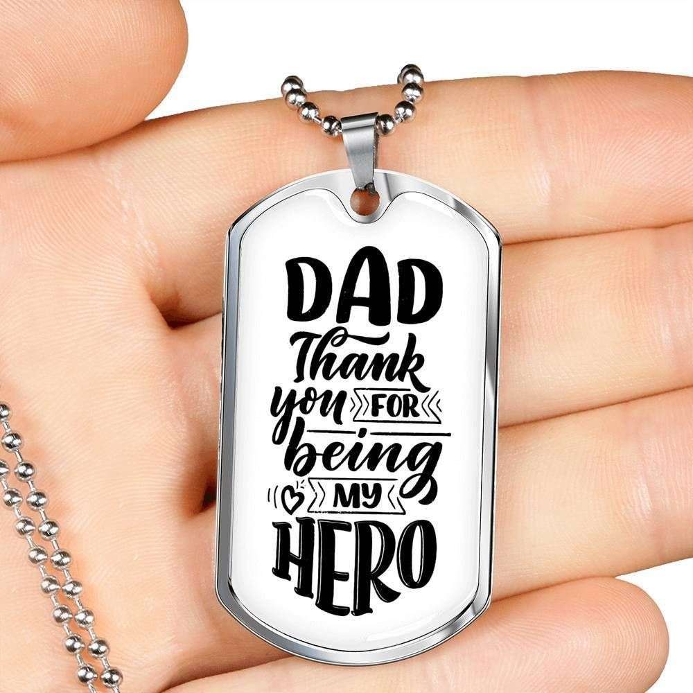 Dad Dog Tag Custom Picture Father’S Day Gift, Thanks For Being My Hero Dog Tag Military Chain Necklace For Dad Dog Tag Father's Day Rakva