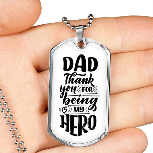 Dad Dog Tag Custom Picture Father’S Day Gift, Thanks For Being My Hero Dog Tag Military Chain Necklace For Dad Dog Tag Father's Day Rakva