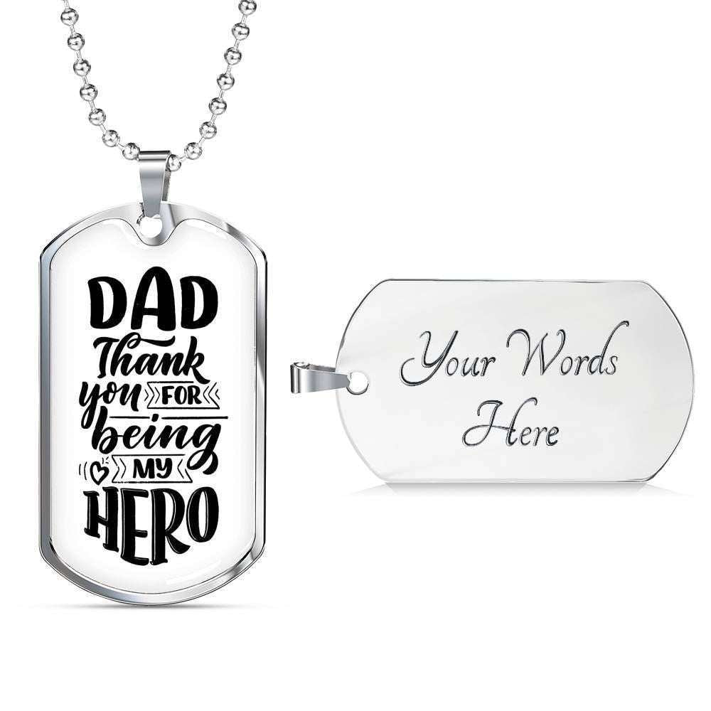 Dad Dog Tag Custom Picture Father’S Day Gift, Thanks For Being My Hero Dog Tag Military Chain Necklace For Dad Dog Tag Father's Day Rakva