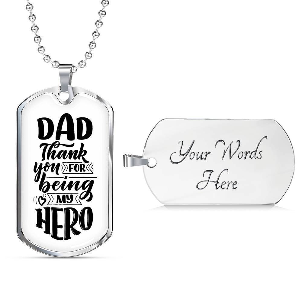 Dad Dog Tag Custom Picture Father’S Day Gift, Thanks For Being My Hero Dog Tag Military Chain Necklace For Dad Father's Day Rakva