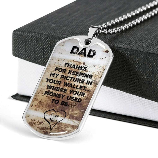 Dad Dog Tag Custom Picture Father’S Day Gift, Thanks For Keeping My Picture In Your Wallet Dog Tag Military Chain Necklace For Dad Father's Day Rakva