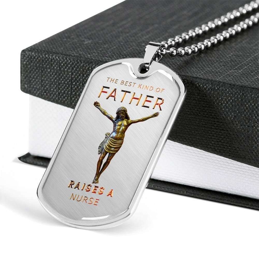 Dad Dog Tag Custom Picture Father’S Day Gift, The Best Kind Of Father Raises A Nurse Dog Tag Military Chain Necklace For Dad Father's Day Rakva