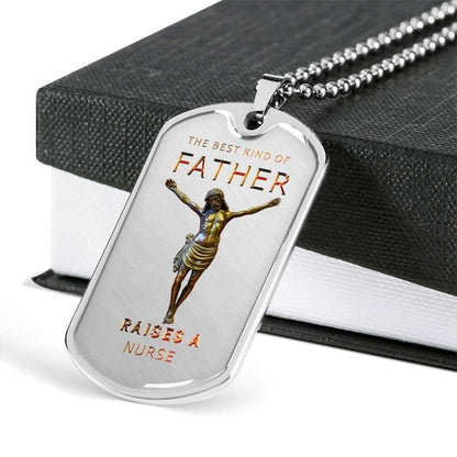 Dad Dog Tag Custom Picture Father’S Day Gift, The Best Kind Of Father Raises A Nurse Dog Tag Military Chain Necklace For Dad Father's Day Rakva