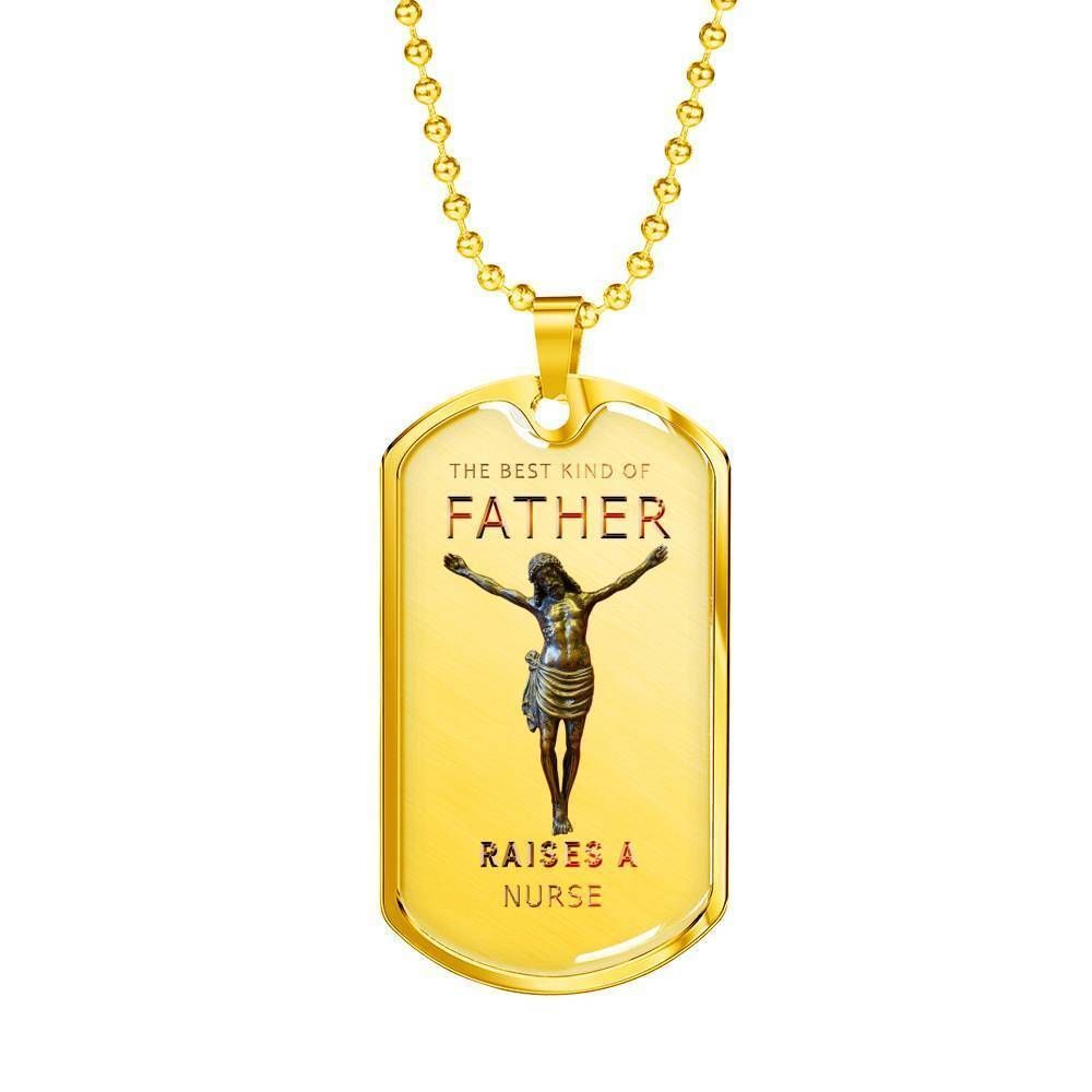 Dad Dog Tag Custom Picture Father’S Day Gift, The Best Kind Of Father Raises A Nurse Dog Tag Military Chain Necklace For Dad Father's Day Rakva