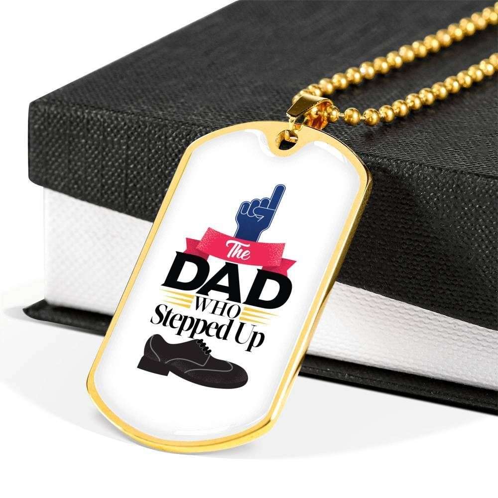 Dad Dog Tag Custom Picture Father’S Day Gift, The Dad Who Stepped Up Dog Tag Military Chain Necklace Gift For Dad Dog Tag Father's Day Rakva