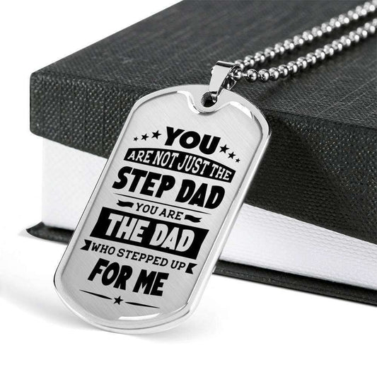 Dad Dog Tag Custom Picture Father’S Day Gift, The Dad Who Stepped Up For Me Dog Tag Military Chain Necklace For Dad Father's Day Rakva