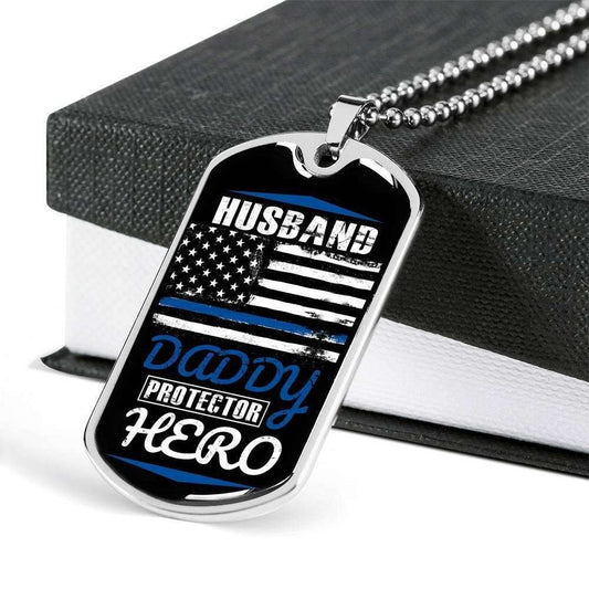 Dad Dog Tag, Custom Picture Father’S Day Gift Thin Blue Line Husband Daddy Dog Tag Military Chain Necklace Gift For Dad Dog Tag Father's Day Rakva