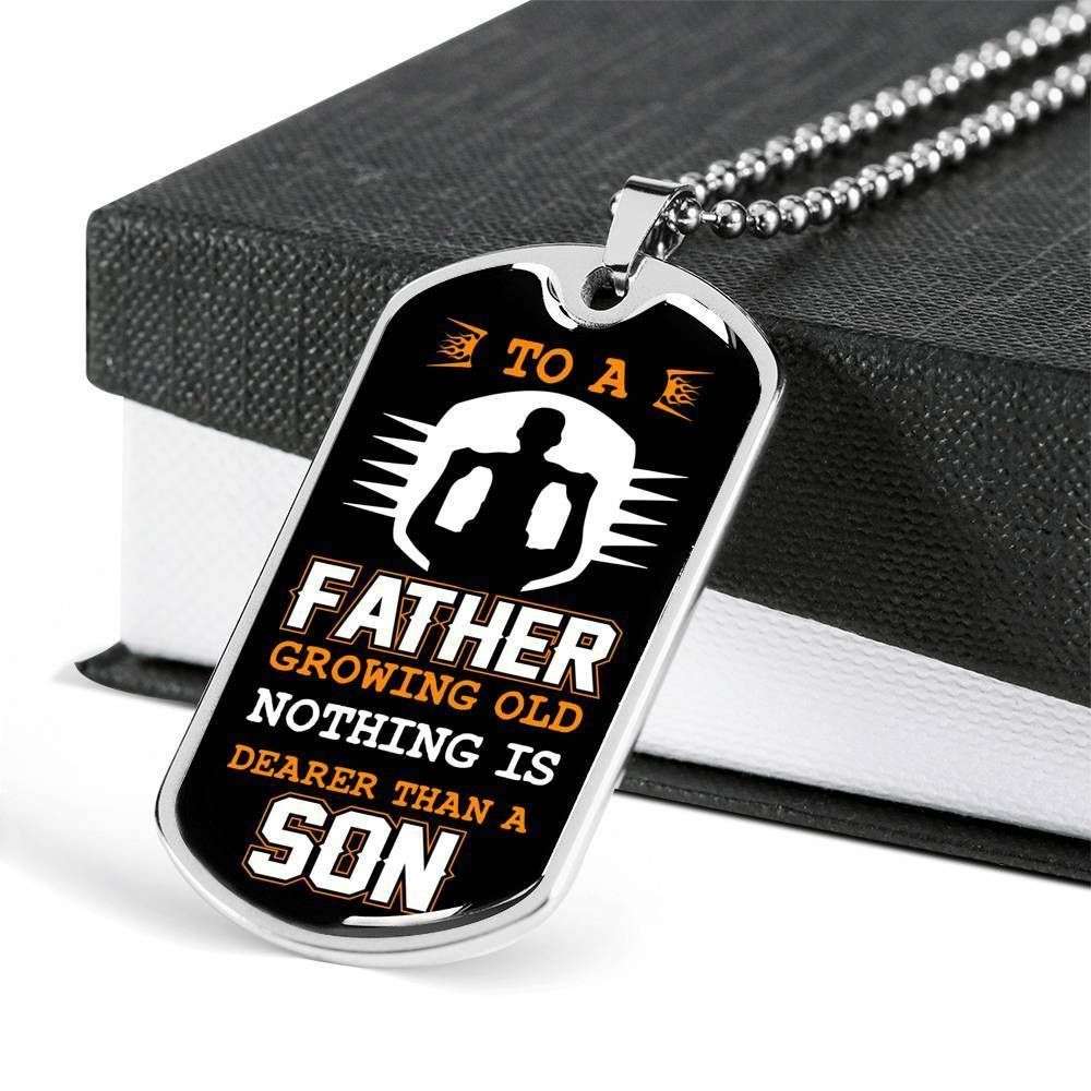 Dad Dog Tag Custom Picture Father’S Day Gift, To A Father Growing Old Dog Tag Military Chain Necklace For Dad Father's Day Rakva