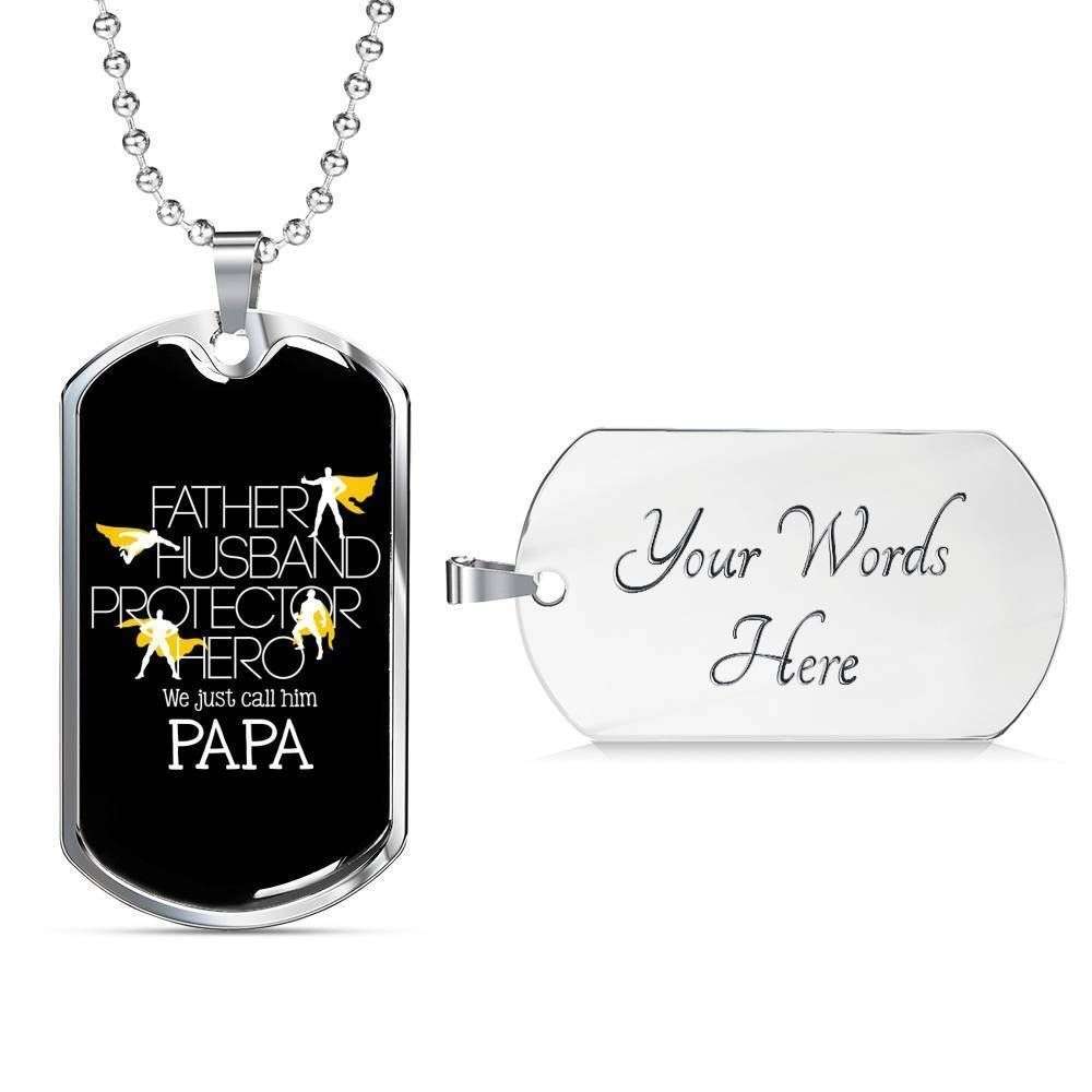 Dad Dog Tag Custom Picture Father’S Day Gift, To Dad Just Call Him Hero Papa Dog Tag Military Chain Necklace Father's Day Rakva