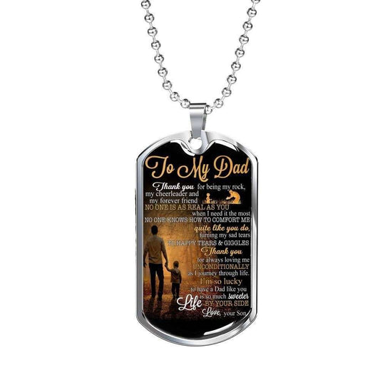 Dad Dog Tag Custom Picture Father’S Day Gift, To My Dad Thank You For Being My Rock Dog Tag Military Chain Necklace Father's Day Rakva