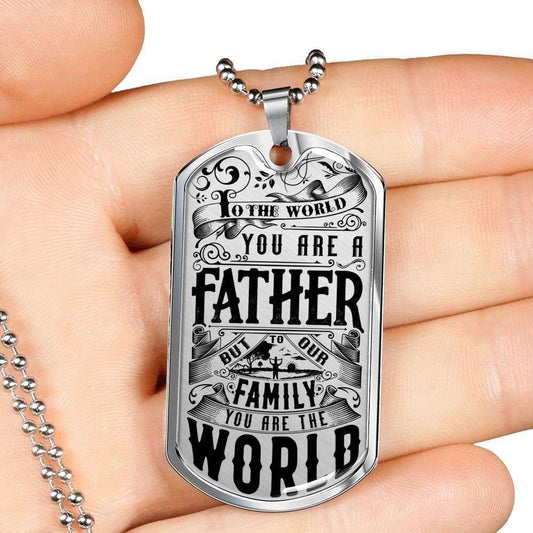 Dad Dog Tag Custom Picture Father’S Day Gift, To Our Family You Are The World Dog Tag Military Chain Necklace For Dad Father's Day Rakva