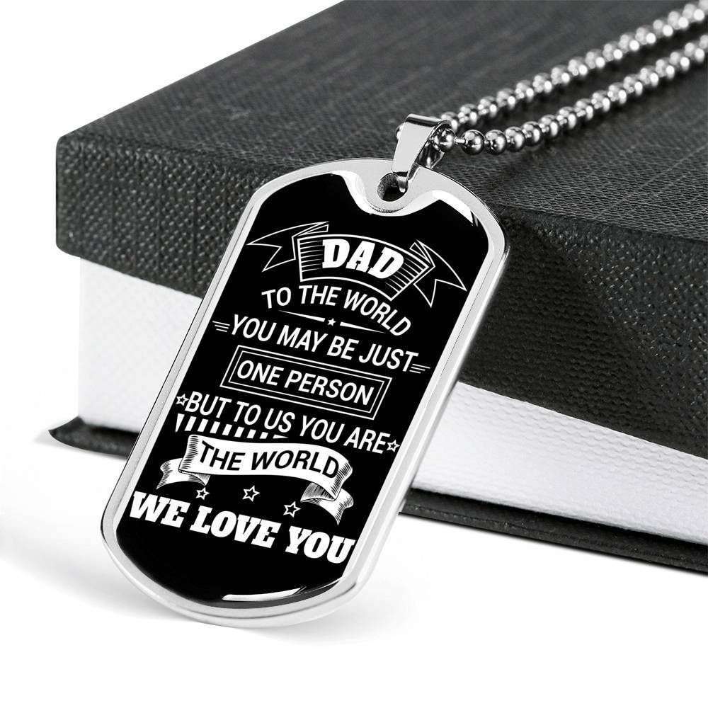 Dad Dog Tag Custom Picture Father’S Day Gift, To Us You Are The World Dog Tag Military Chain Necklace Father’S Day For Dad Father's Day Rakva