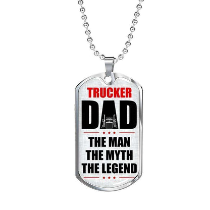 Dad Dog Tag Custom Picture Father’S Day Gift, Trucker Dad The Man The Myth Dog Tag Military Chain Necklace Father's Day Rakva