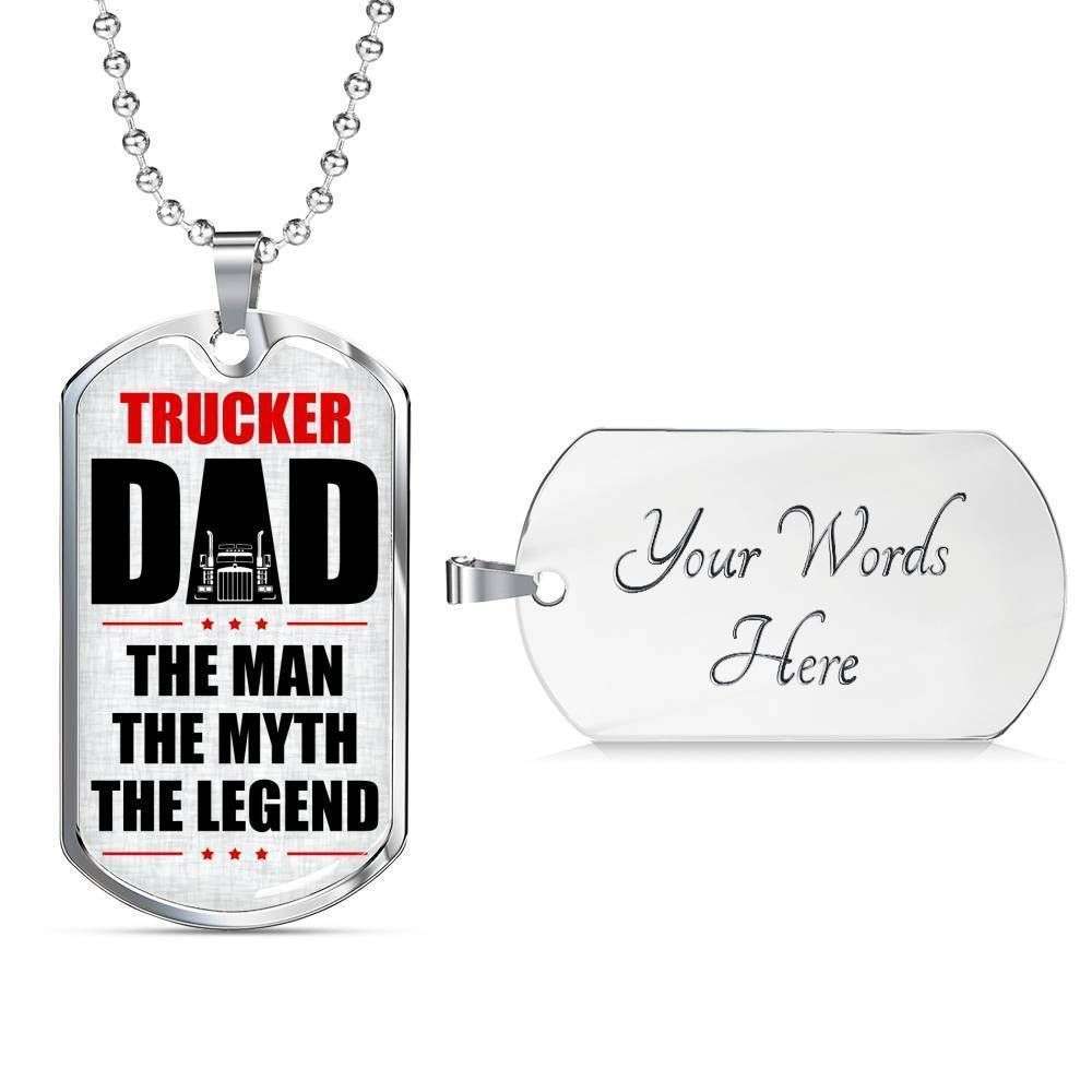 Dad Dog Tag Custom Picture Father’S Day Gift, Trucker Dad The Man The Myth Dog Tag Military Chain Necklace Father's Day Rakva