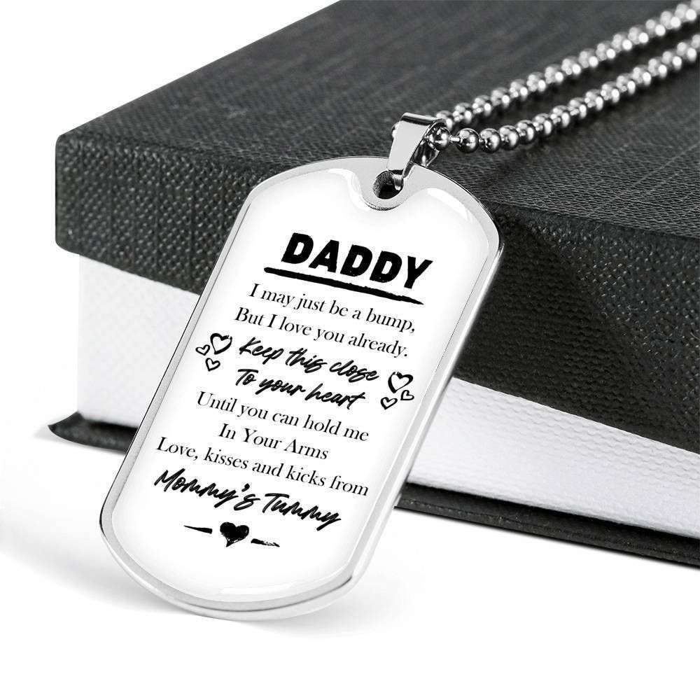 Dad Dog Tag Custom Picture Father’S Day Gift, Tummy For Daddy Dog Tag Military Chain Necklace Keep This Close To Your Heart Dog Tag Father's Day Rakva