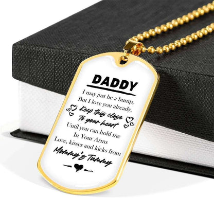 Dad Dog Tag Custom Picture Father’S Day Gift, Tummy For Daddy Dog Tag Military Chain Necklace Keep This Close To Your Heart Dog Tag Father's Day Rakva