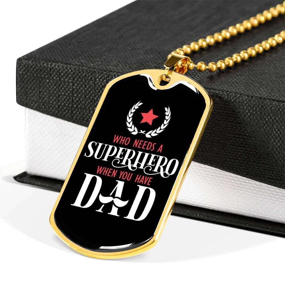 Dad Dog Tag Custom Picture Father’S Day Gift, Who Need A Superhero When You Have Dad Dog Tag Military Chain Necklace For Dad Father's Day Rakva