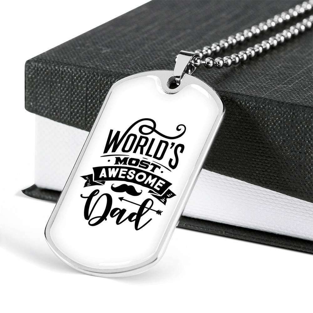 Dad Dog Tag Custom Picture Father’S Day Gift, World Most Awesome Dad Dog Tag Military Chain Necklace Gift For Daddy Dog Tag Father's Day Rakva