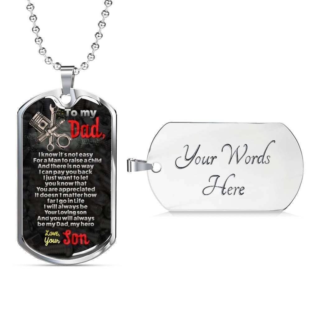 Dad Dog Tag Custom Picture Father’S Day Gift, You Will Always Be My Dad My Hero Dog Tag Military Chain Necklace For Mechanic Dad Father's Day Rakva
