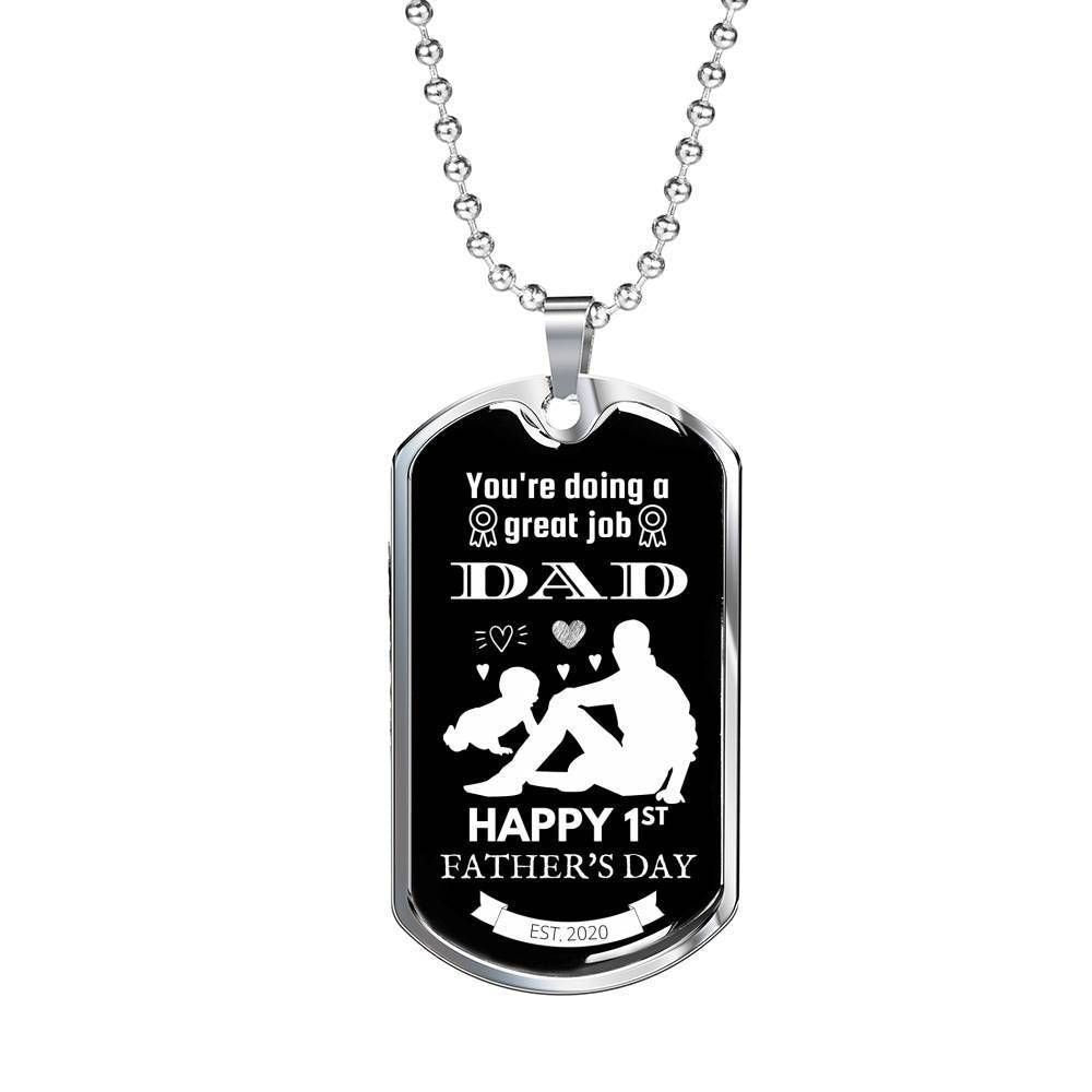 Dad Dog Tag Custom Picture Father’S Day Gift, You’Re Doing A Great Job Dad Happy Father’S Day Dog Tag Military Chain Necklace For Dad Father's Day Rakva