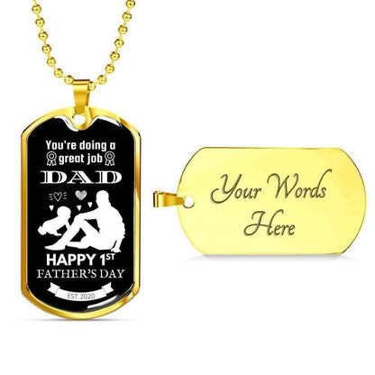 Dad Dog Tag Custom Picture Father’S Day Gift, You’Re Doing A Great Job Dad Happy Father’S Day Dog Tag Military Chain Necklace For Dad Father's Day Rakva