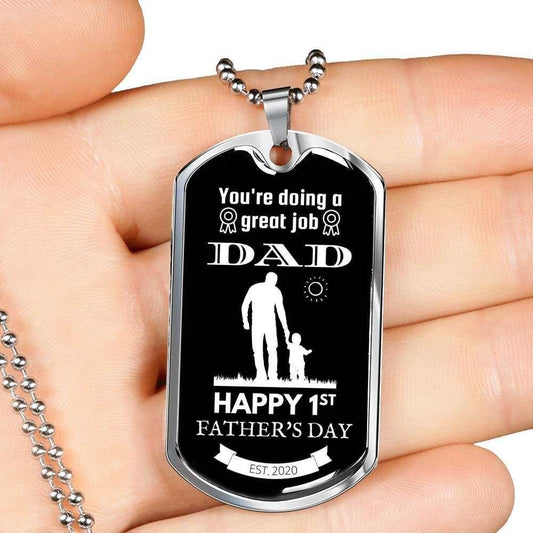 Dad Dog Tag Custom Picture Father’S Day Gift, You’Re Doing A Great Job Dog Tag Military Chain Necklace Gift For Dad Father's Day Rakva