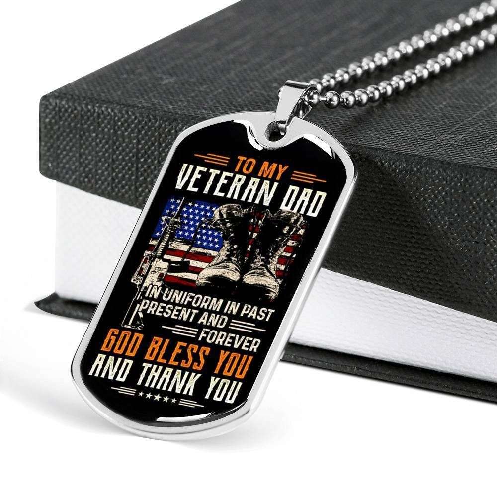Dad Dog Tag Custom Picture Father’S Day, God Bless You Dog Tag Necklace Gift For Veteran Daddy Father's Day Rakva