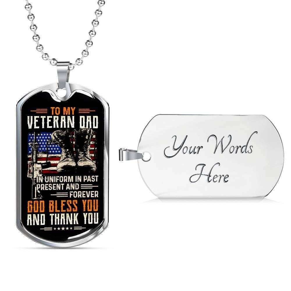 Dad Dog Tag Custom Picture Father’S Day, God Bless You Dog Tag Necklace Gift For Veteran Daddy Father's Day Rakva
